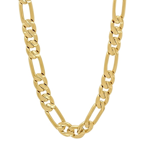 Men's 9mm Diamond-Cut 14k Yellow Gold Plated Flat Figaro Chain Necklace, 24 inches