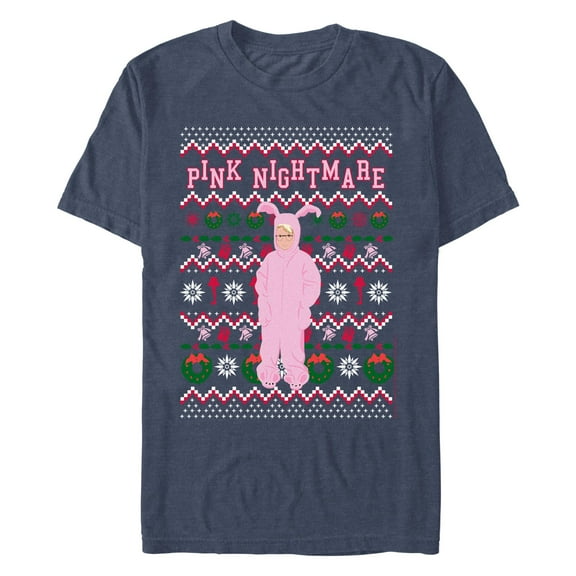 Men's A Christmas Story Ralphie Pink Nightmare Ugly Christmas Sweater Print Graphic T-Shirt