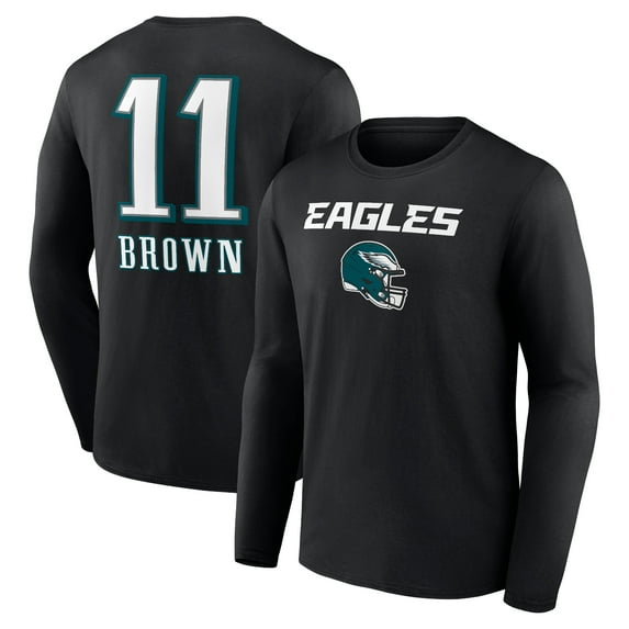 Men's A.J. Brown Black Philadelphia Eagles Wordmark Player Name & Number Long Sleeve T-Shirt