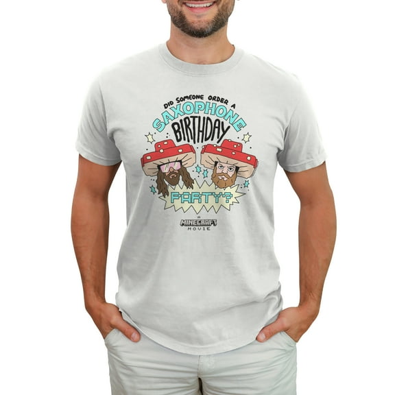 Men's A Minecraft Movie Garrett and Steve Saxophone Birthday Party  Graphic T-Shirt