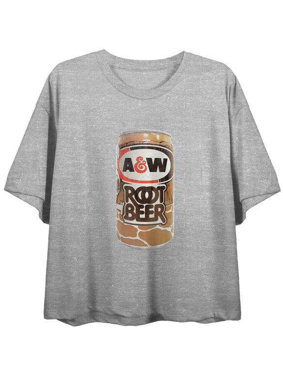A&W Bring Home The Root Beer, Vintage Beer Can, Logo on Athletic Heather Short Sleeve Adult Crop T-Shirt-XL