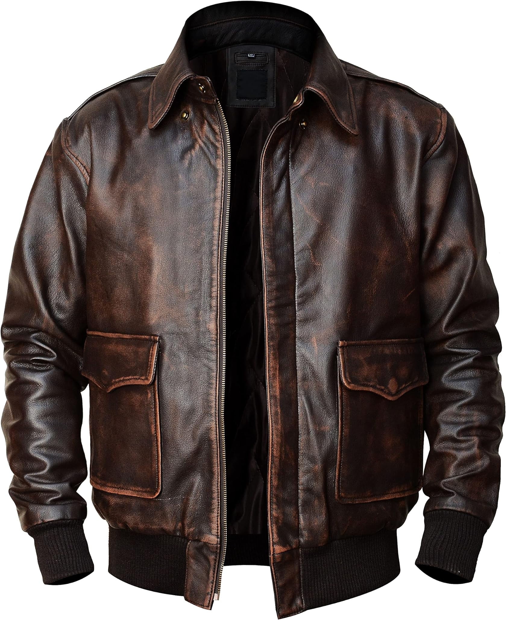 Men's A2 Bomber Distressed Brown Leather Jacket - Walmart.com