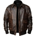 thumbnail image 1 of Men’s A2 Bomber Distressed Brown Leather Jacket, 1 of 5