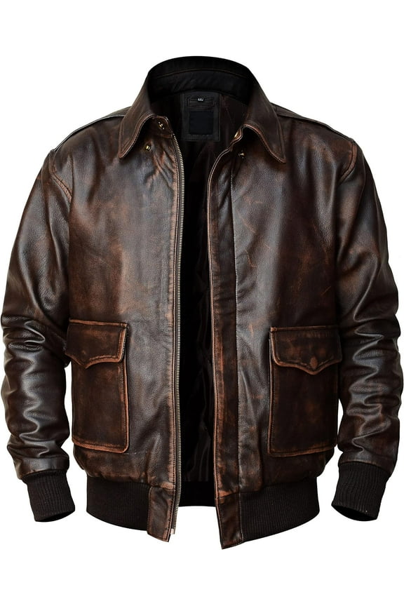 Men’s A2 Bomber Distressed Brown Leather Jacket