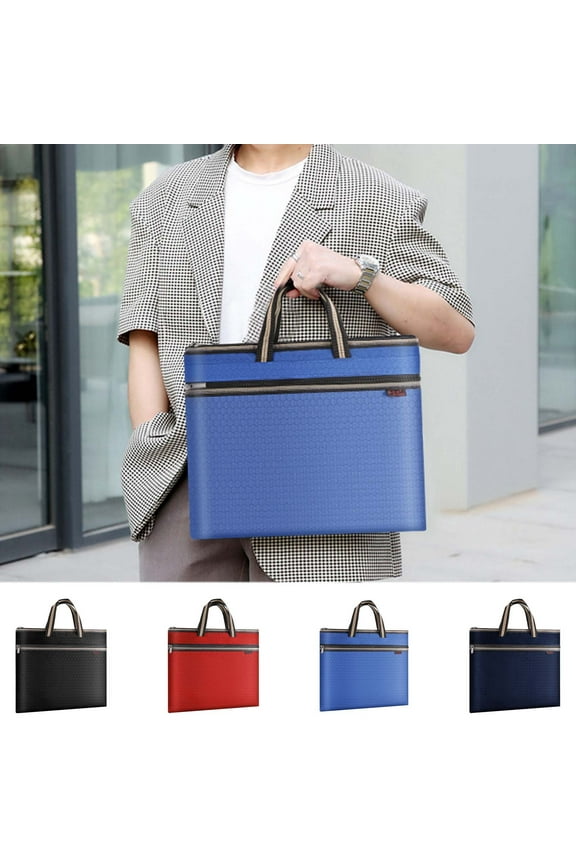 Men's A4 Business Briefcase – Waterproof Cloth File Bag | Large Capacity Document Organizer, Scratch-Resistant Tote, Durable Handle, Multi-Compartment Office Portfolio (30x38cm, Black/Navy/Red)