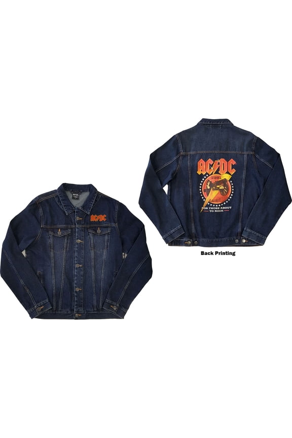 Men's AC/DC About To Rock (Back Print) Denim Jacket Medium Denim