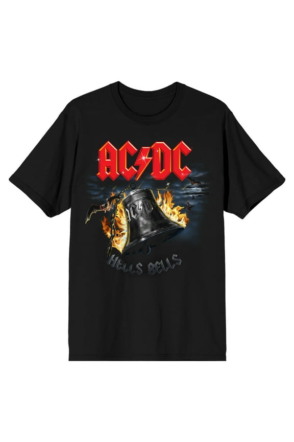 Men's ACDC Black Graphic Tee, Fiery Hells Bells Logo-M