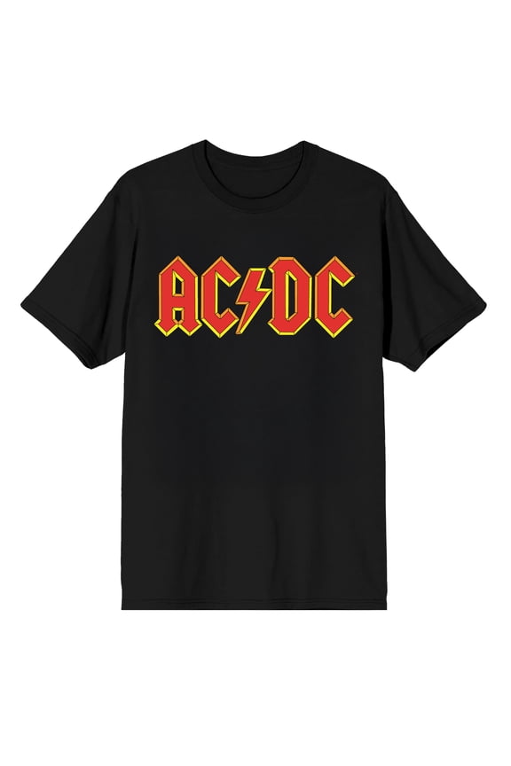 ACDC The Iconic Gold & Red Logo on Black Short Sleeve Adult T-Shirt-XS