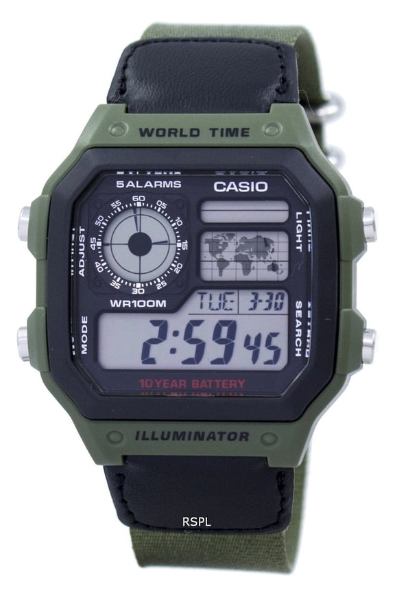 Men's AE1200WHB-3BV Green Cloth Quartz Watch