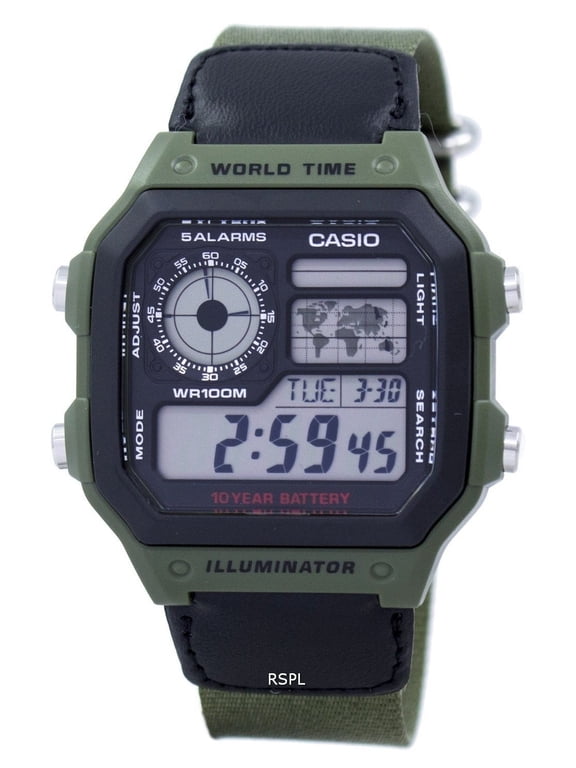 Men's AE1200WHB-3BV Green Cloth Quartz Watch
