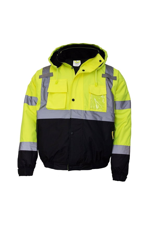 Men's ANSI Class 3 High Visibility Bomber Safety Jacket, Waterproof - Lime / 2XL