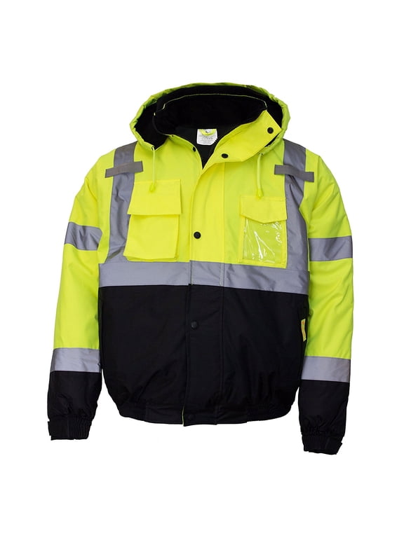 Men's ANSI Class 3 High Visibility Bomber Safety Jacket, Waterproof - Lime / 2XL