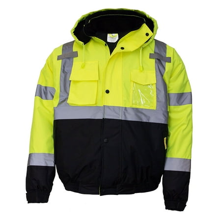 Men's ANSI Class 3 High Visibility Bomber Safety Jacket, Waterproof - Lime / Large