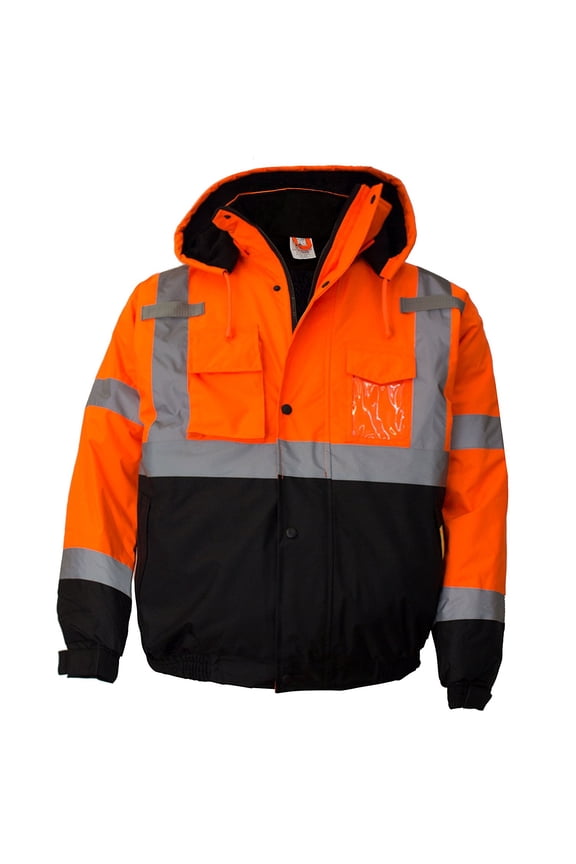 Men's ANSI Class 3 High Visibility Bomber Safety Jacket, Waterproof - Orange / Small