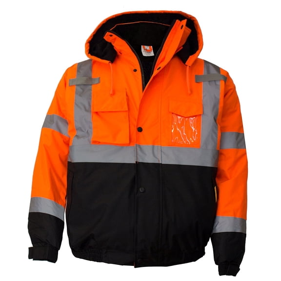 Men's ANSI Class 3 High Visibility Bomber Safety Jacket, Waterproof - Orange / Small