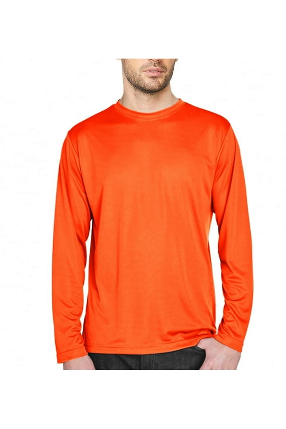 Men's ANSI/ISEA Safety Work Construction Performance Long-Sleeve Neon T-Shirt (Orange, S)