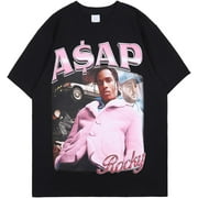 Men's ASAP Rocky T-Shirt Hip Hop Fun Black Graphic Tee Rapper Fashion Cool Graphics Unisex Short Sleeve Top for Teen Adult