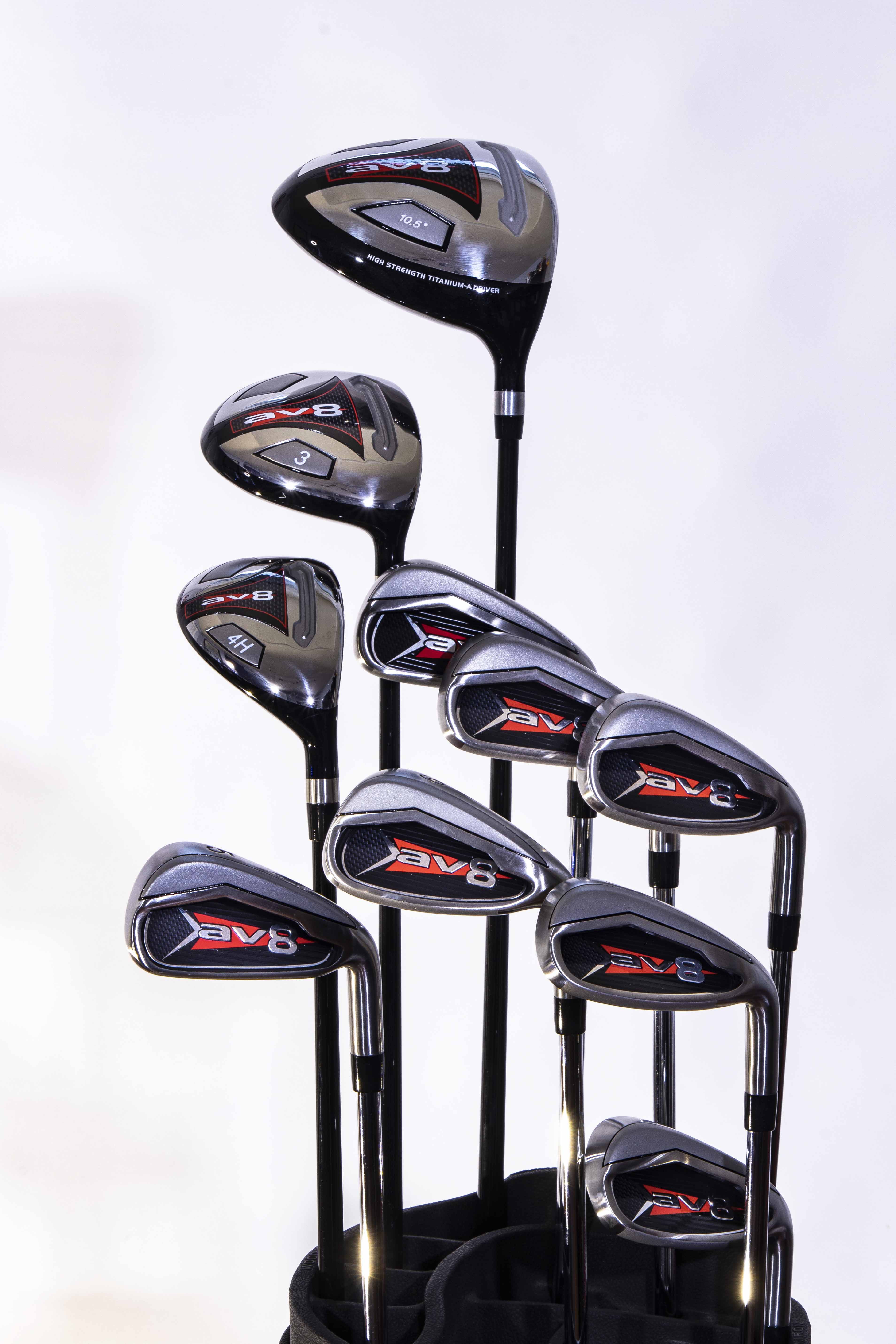Men's AV8 Golf Complete Graphite/Steel Club Set, which Includes Driver, FW, Hybrid, 5, 6, 7, 8, 9, PW + SW Regular Flex