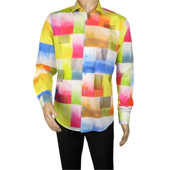 Men's AVM Rhine Stone Digital Print Shirt Cotton Turkey Slim Fit 19419-01 Multi