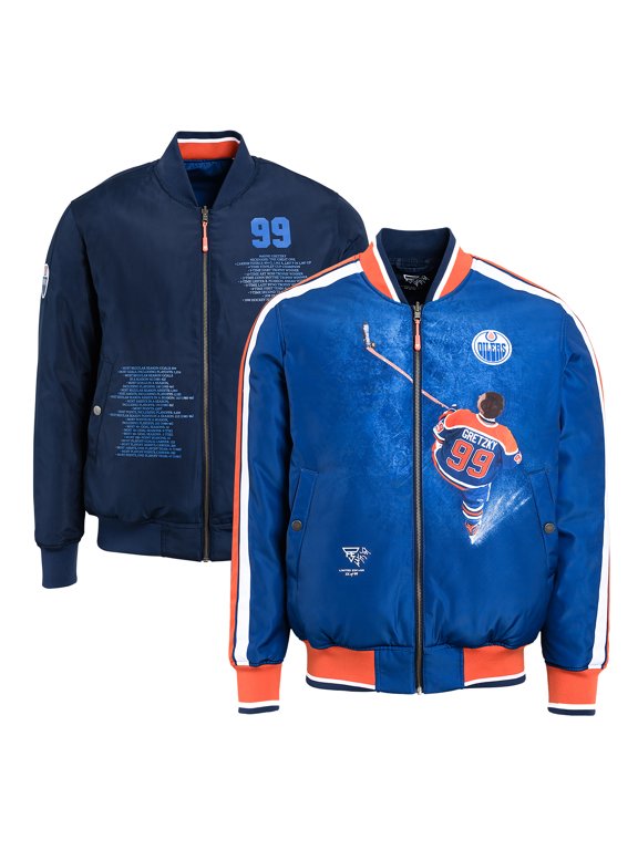 Men's FE Wayne Gretzky Royal/Navy-Edmonton Oilers Reversible Full-Zip Bomber Jacket