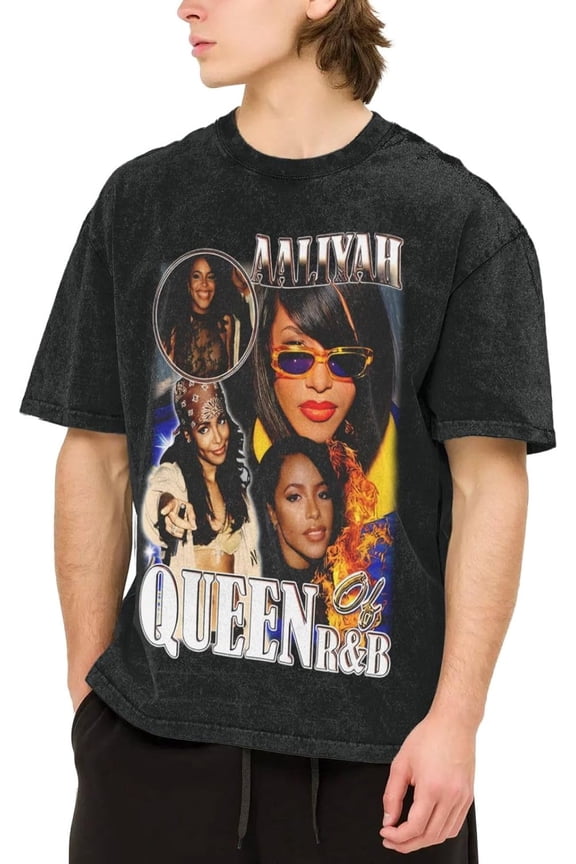 Men's Aaliyahs T-Shirt Washed Vintage Loose Short Sleeve Tee Top 169
