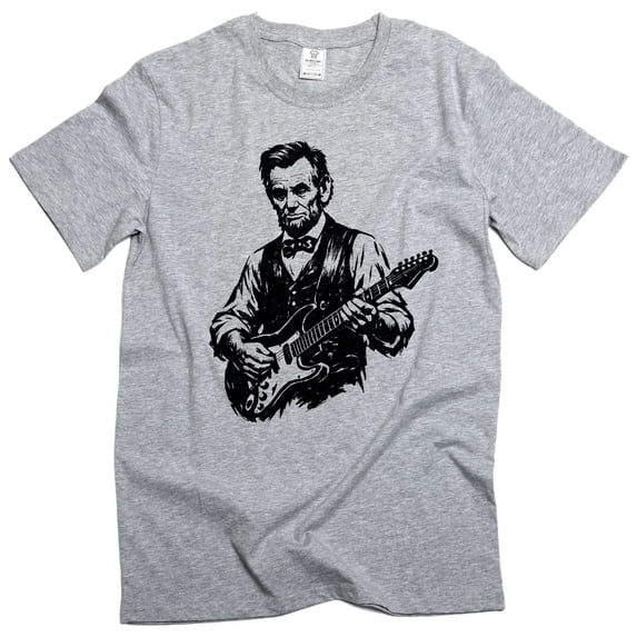 Men's Abraham Lincoln Playing Guitar T-Shirt 4th of July patriotic funny tee (4X-Large Grey)