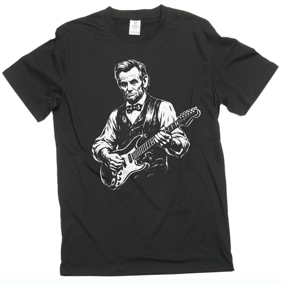 Men's Abraham Lincoln Playing Guitar T-Shirt 4th of July patriotic funny tee (X-Large Black)