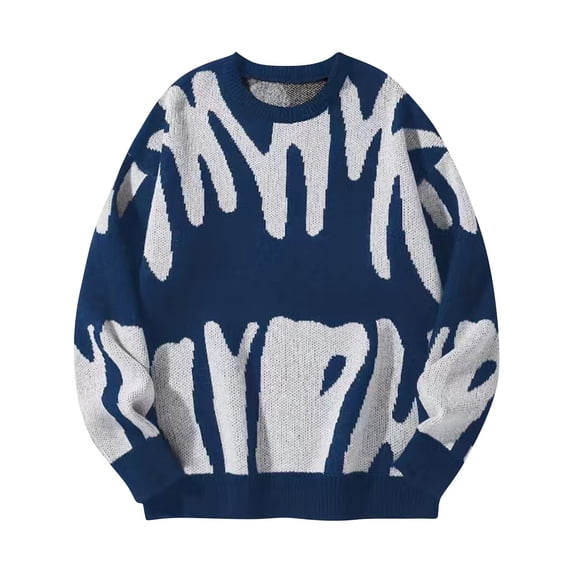Men's Abstract Pattern Crew Neck Pullover Sweater Long Sleeve Casual Knit Top