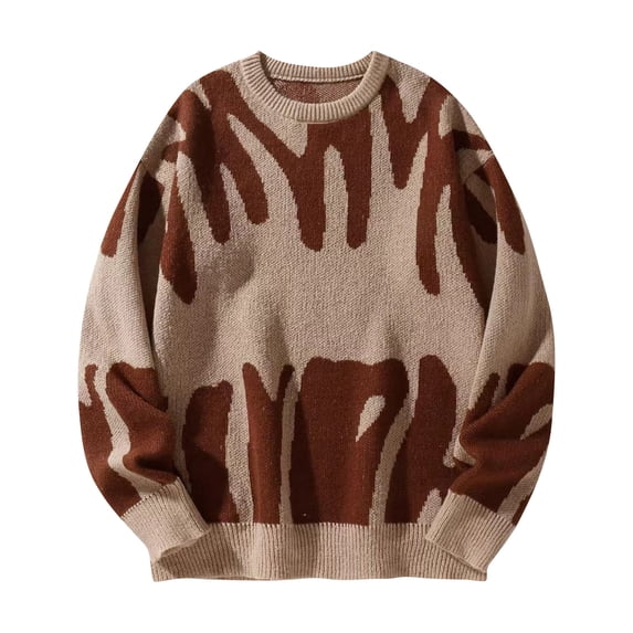 Men's Abstract Pattern Crew Neck Pullover Sweater Long Sleeve Casual Knit Top
