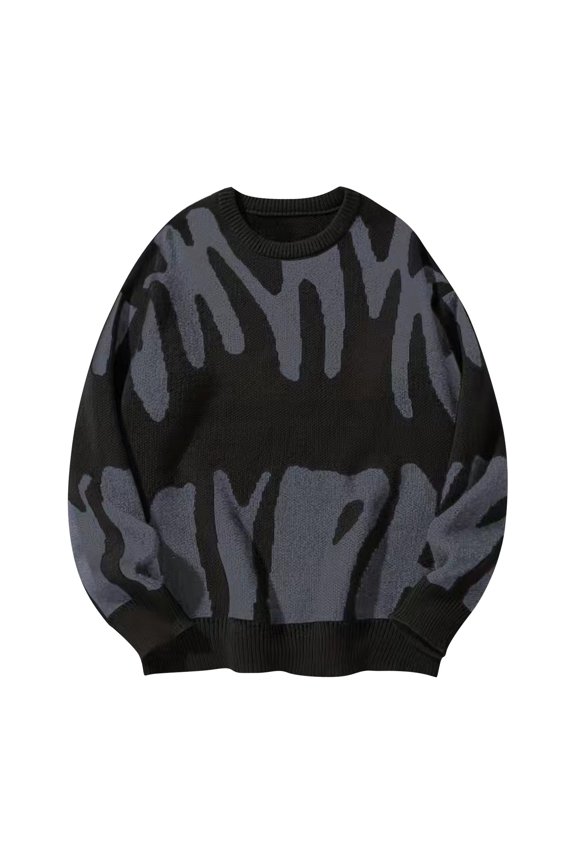 Men's Abstract Pattern Crew Neck Pullover Sweater Long Sleeve Casual Knit Top