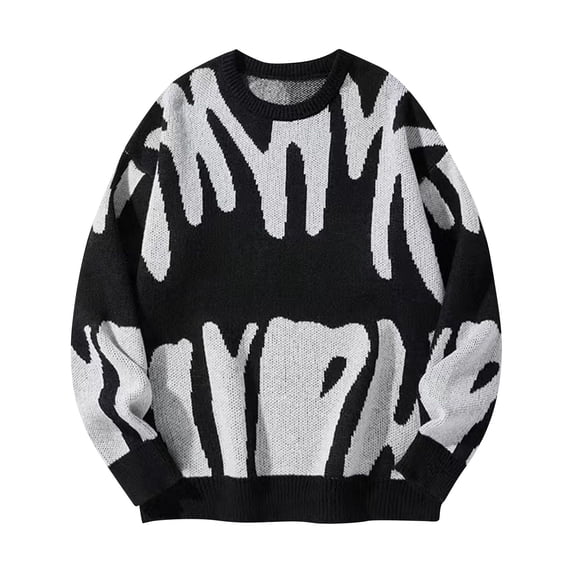 Men's Abstract Pattern Crew Neck Pullover Sweater Long Sleeve Casual Knit Top