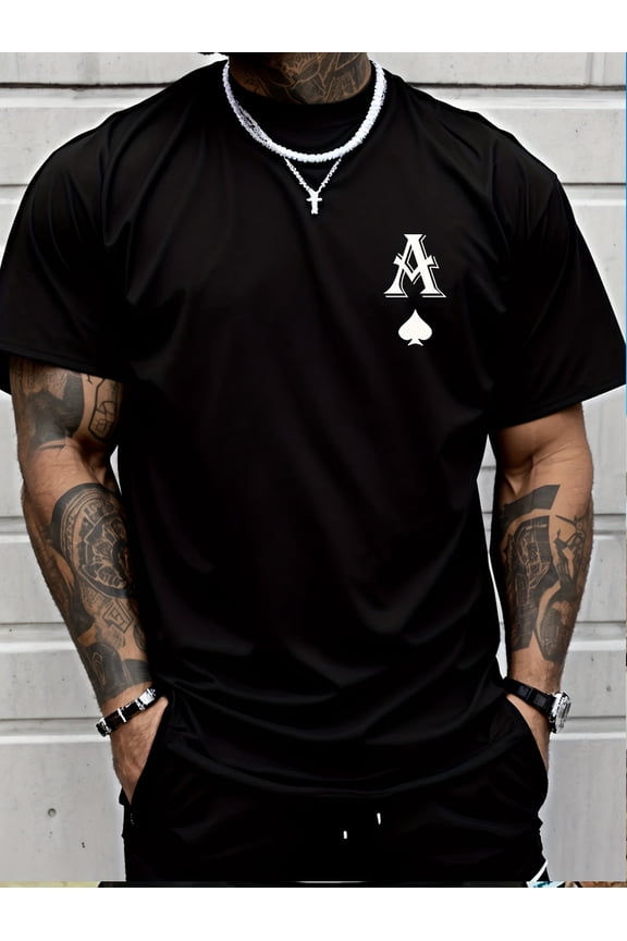 Men's Ace of Spades Graphic Black T-Shirt Retro Casual Short Sleeve Streetwear Fashion Top