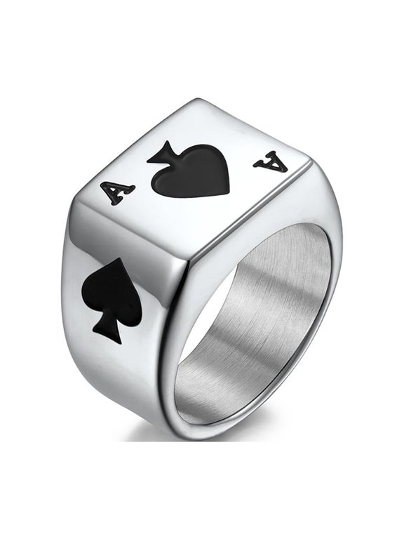 Men's Ace of Spades Signet Ring, Stainless Steel Poker Statement Ring