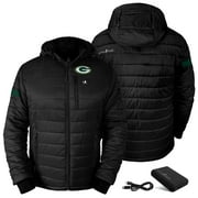 Men's ActionHeat Black Green Bay Packers 5V Battery Charged Insulated Puffer Full-Zip Jacket