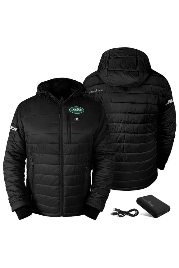 Men's ActionHeat Black New York Jets 5V Battery Charged Insulated Puffer Full-Zip Jacket