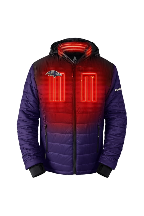 Men's ActionHeat Purple Baltimore Ravens 5V Battery Heated Full-Zip Hoodie Puffer Jacket