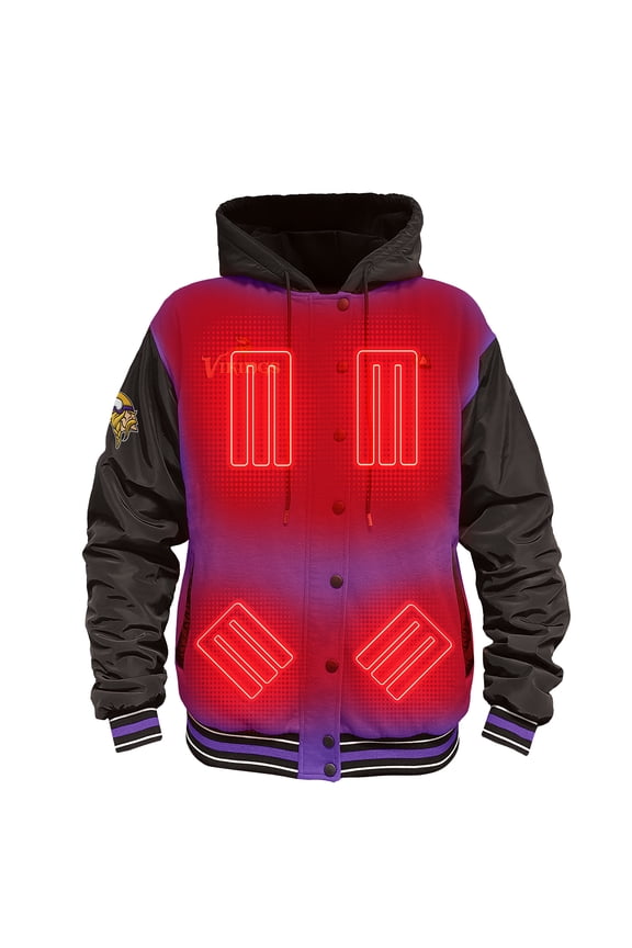 Men's ActionHeat Purple/Black Minnesota Vikings 5V Battery Heated Full-Snap Varsity Jacket