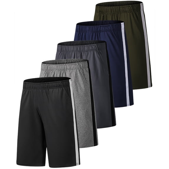 Men's Active Athletic Shorts 5 Pack for Workout Basketball Football Badminton Exercise Training Running