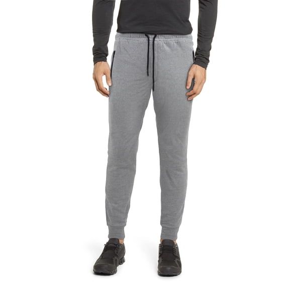 Men's Active Basic Jogger Fleece Pants, Zipper Pockets Workout Sport Exercise Athletic Pants for Men, Heather Grey, Medium