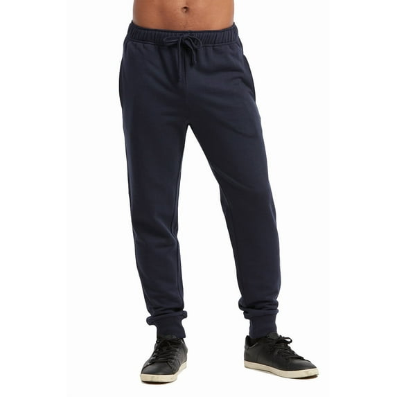 Men's Active Basic Soft Stretch Workout Terry Jogger Pants (S, Navy)