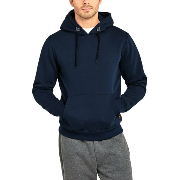 Men's Heavyweight Fleece Active Casual Cotton Long Sleeve Pullover Hooded Sweatshirt, Navy L, 1 Pack