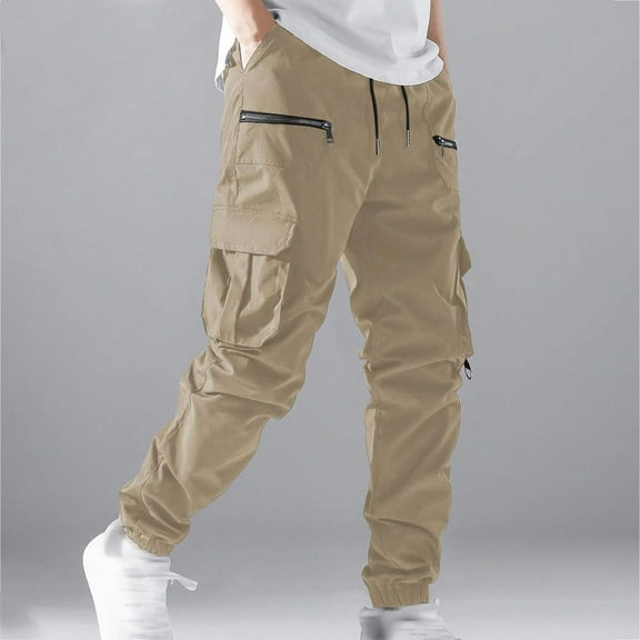 Men's Active Fleece Cargo Jogger Pants Khaki L