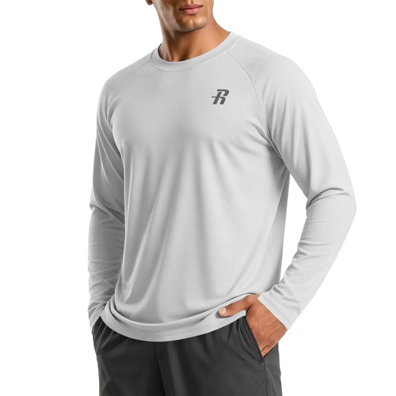 Men's Active Performance T Shirt Long Sleeve Casual Crew Neck Top with Raglan Sleeves Quick Dry Moisture Wicking Fabric UPF Sun Protection Lightweight Breathable Workout Gym Everyday Wear Gray XXL