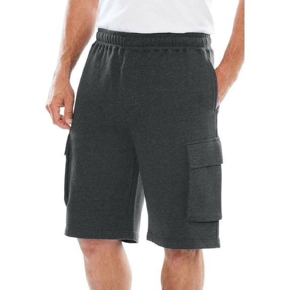 Men's Active Shorts Fleece Long Lightweight Cargo Pockets Soft Casual Relaxed Charcoal Medium