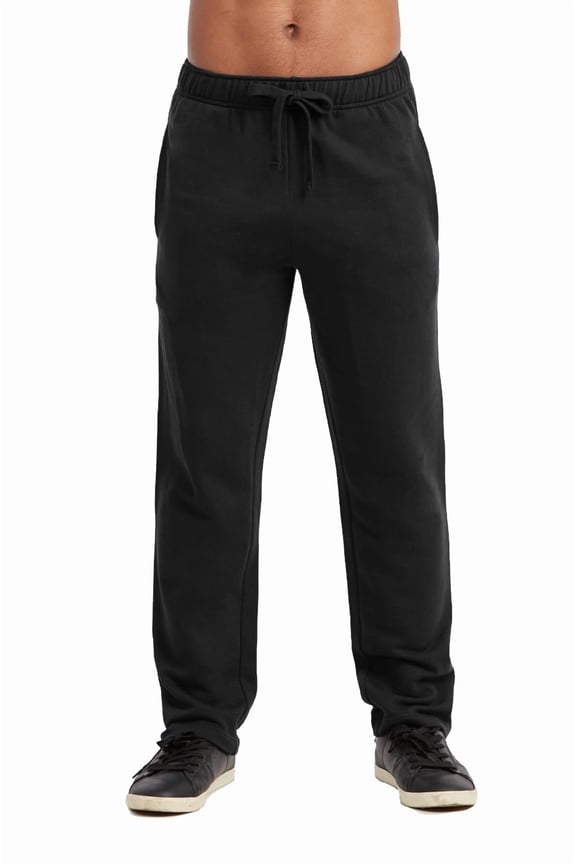 Men's Active Stretch Open Bottom Terry Sweatpants with Pockets (3XL, Black)