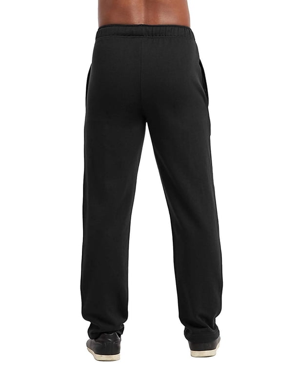 Men's Active Stretch Open Bottom Terry Sweatpants with Pockets (L, Black)