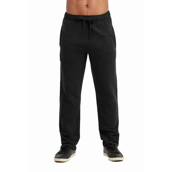 Men's Active Stretch Open Bottom Terry Sweatpants with Pockets (S, Black)
