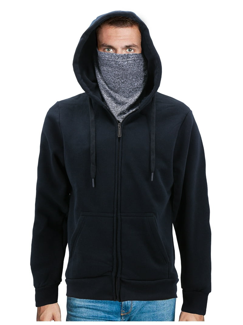 Men's Activewear Fleece Lined Ninja Mask Zip Up Gym Sport Hoodie