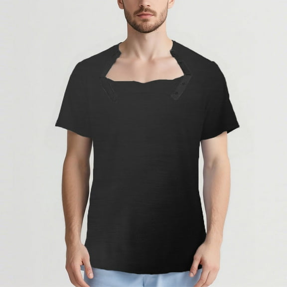 Men's Adaptive Short Sleeve Button-Down Shirt for Post-Surgery Recovery and Casual Wear