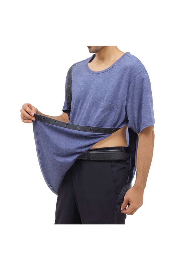 Men's Adaptive T-Shirt for Post-Op Shoulder Recovery, Snap Button Side Open Shirt, Easy Dressing Nursing Care Tops, Comfortable Stretch Loose Fit Design for Limited Mobility Patient